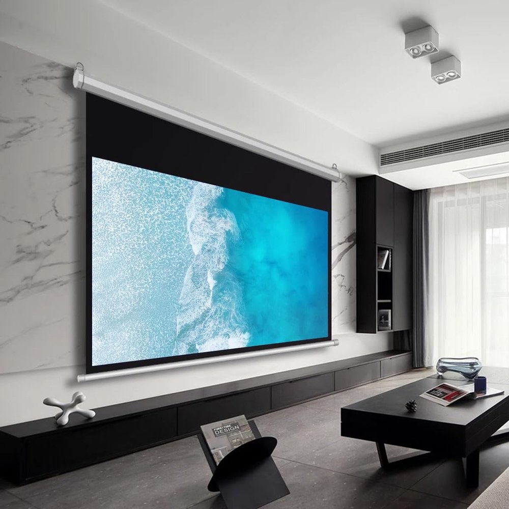 DirectNine Basics 72 Inch Motorized Projector Screen, 4:3/16:9, 4K/1080 HD, White Glossy, Wall Mount, Electric, Automatic