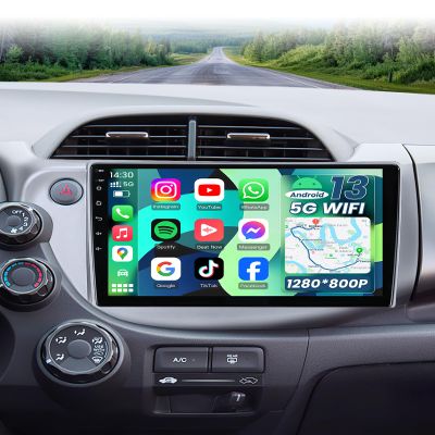 4 Core Car Radio for Honda Fit 2008-2013: 10" 1280 * 800 HD Touch Screen Stereo with Wireless CarPlay Android Auto Bluetooth 5GWiFi GPS FM SWC Backup Camera