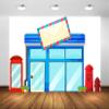 BELECO 7x5ft Fabric Post Office Backdrop Cartoon Street Blue Postoffice Mailbox Telephone Booth Background for Themed Party Decorations Postman Kids Birthday Shoot Photo Studio Props view 1