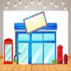 BELECO 7x5ft Fabric Post Office Backdrop Cartoon Street Blue Postoffice Mailbox Telephone Booth Background for Themed Party Decorations Postman Kids Birthday Shoot Photo Studio Props view 2