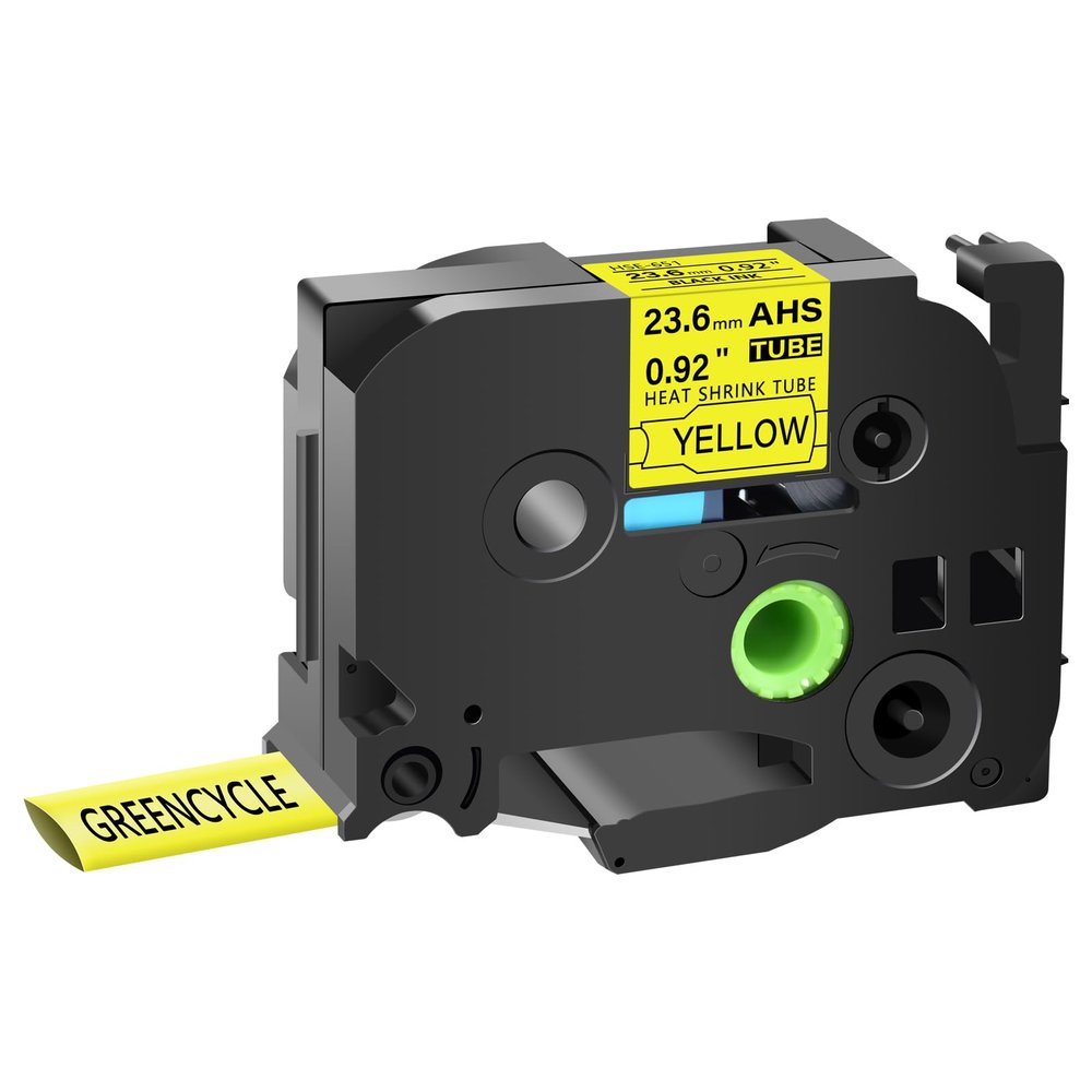 GREENCYCLE 20 Pack Compatible for Brother P-Touch Hse651 Hse-651 Hs-651 Hs651 Heat Shrink Tube Label Tape Hse 23.6mm 0.92" Black on Yellow Label Tape for PTE300 E500 E550W D600 P700 P900 P750W