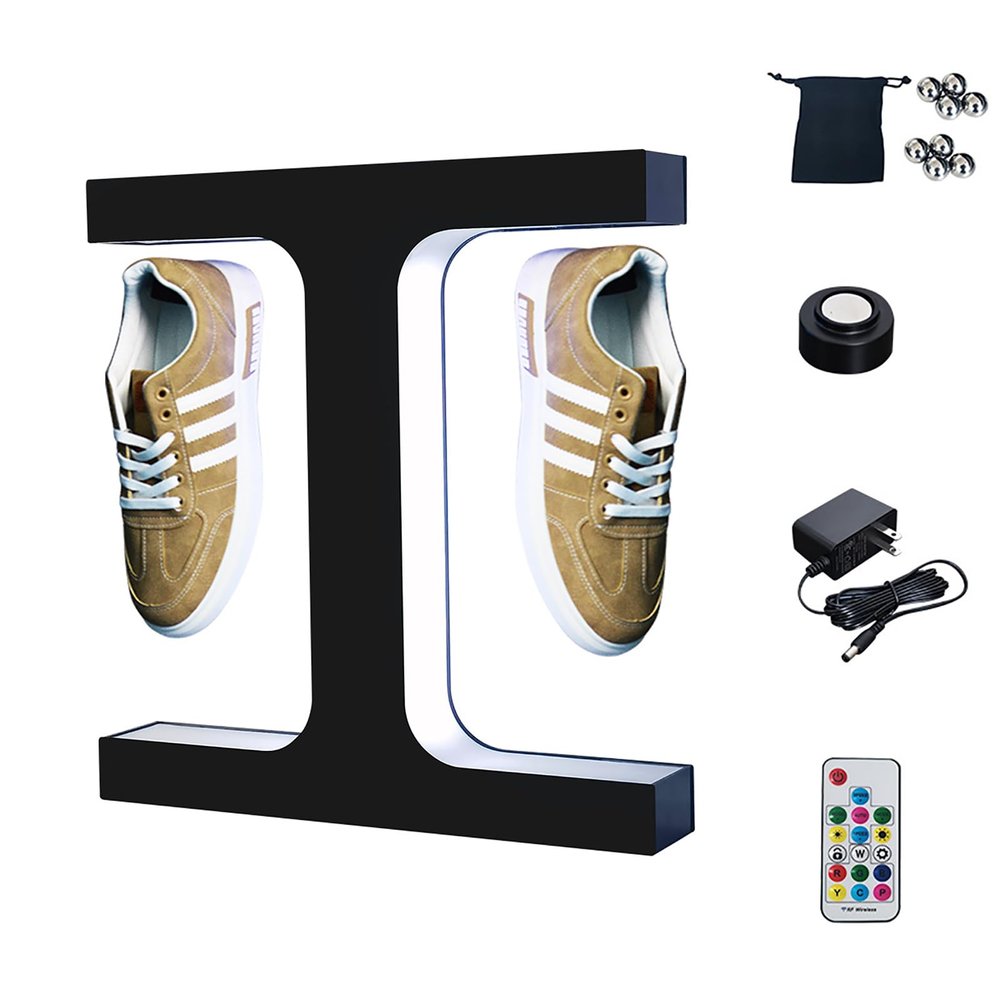 FXNFXLA Levitating Shoe Display, Magnetic Floating Sneaker Stand with 16 Colorful LED and 360 Automatic Rotation, LED Display Stand for Shoes Collectors, Advertising Exhibition Shoe