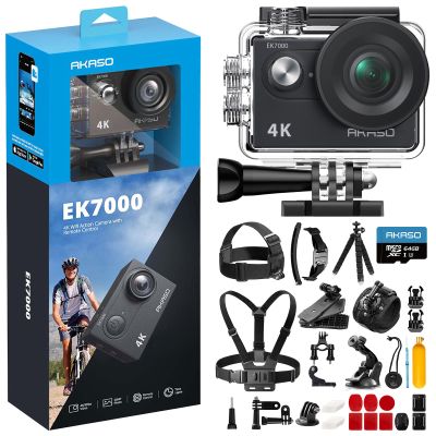 AKASO EK7000 Action Camera with 64GB MicroSDXC Memory Card and 42 in 1 Action Camera Accessories Kit Bundle
