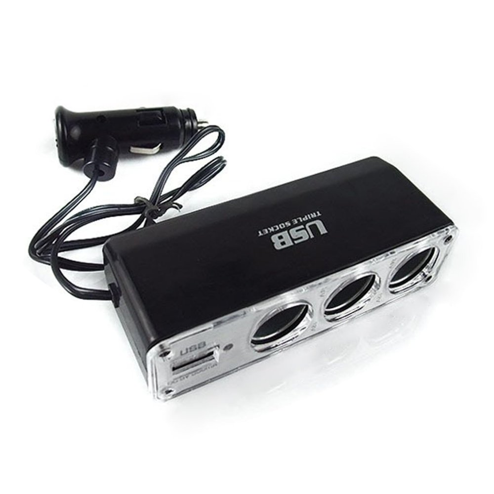 NIHUIFA Versatile 3 Way Car Socket Adapter Splitter with USB Charging Port Extension Replacement 12V/24V Triple