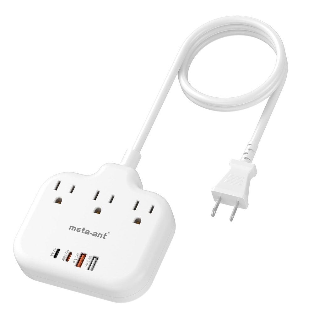 PD30W 2 Prong Power Strip with USB C, meta-ant 2 Prong to 3 Prong Outlet Adapter, Two Prong Power Strip with 3 Outlets & 4 USB(2 USB-C), 4ft Extension Cord 2 Prong Outlet, Polarized, for Old House