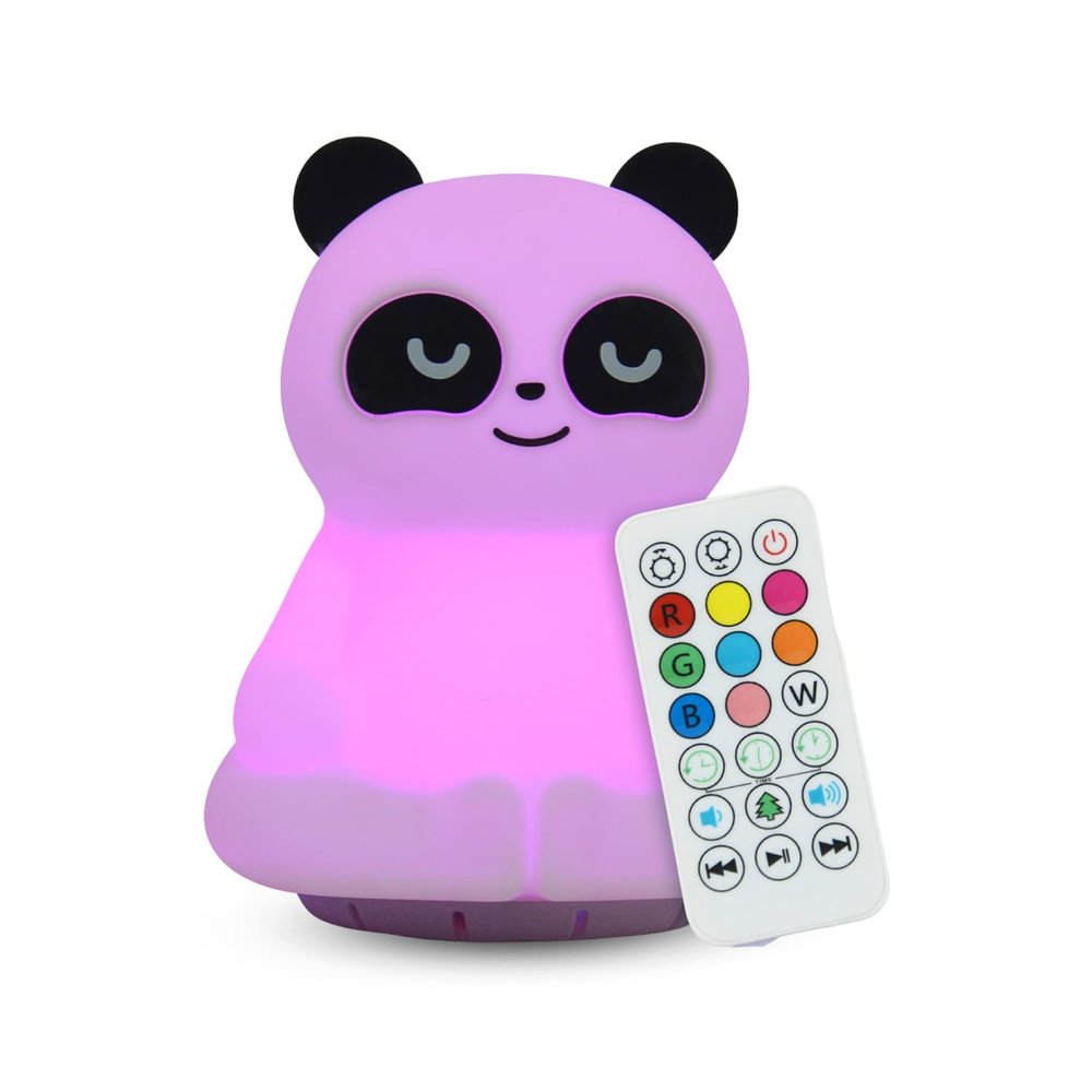 Combined Bluetooth Speaker & LED Nightlight With 9 Color Emissions, Child Friendly Silicone & BPA Free Monkey, USB Recharging, Receives Audio From Computer, Phone Or Tablet, Remote Control (Panda)