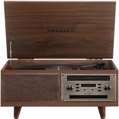 Crosley CR7023A-WA Serenade 8-in-1 Vinyl Record Player with 3-Speed Turntable, Bluetooth, AM/FM Radio, CD, Cassette, and Aux-in, Walnut