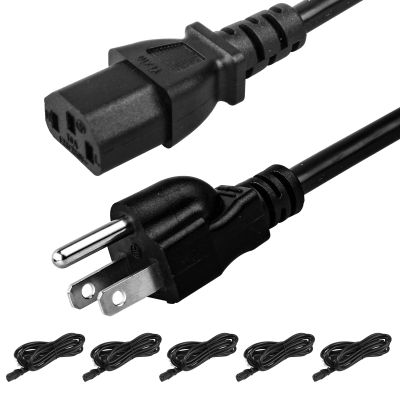 5 Pack 3-Prong Replacement Computer Power Cord, 10FT AC Power Cord Cable for Electronics, TV, Computer, Printer, Radio, Monitor, Samsung, Dell, Vizio, LG, Asus, Laptop and More, 18 AWG, 125 V
