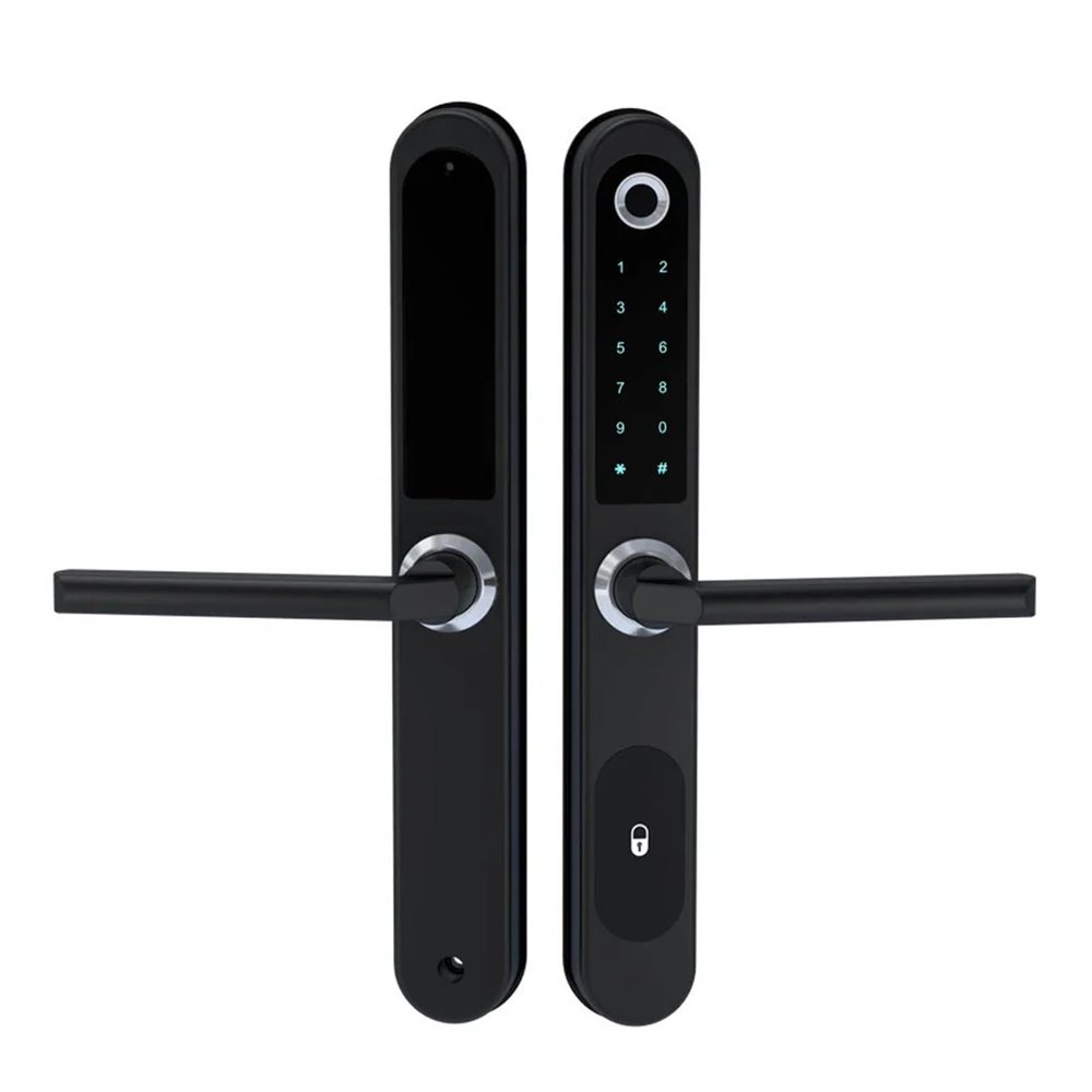 QDVOPHZA Tuya APP Waterproof Smart Fingerprint Password Card Door Lock Biometric Bridge-Cut Aluminum Alloy for Pull Push Sliding Door(Kit9)