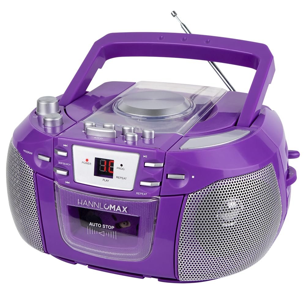HANNLOMAX HX-338CD CD Boombox, Radio, Cassette Recorder (Purple)