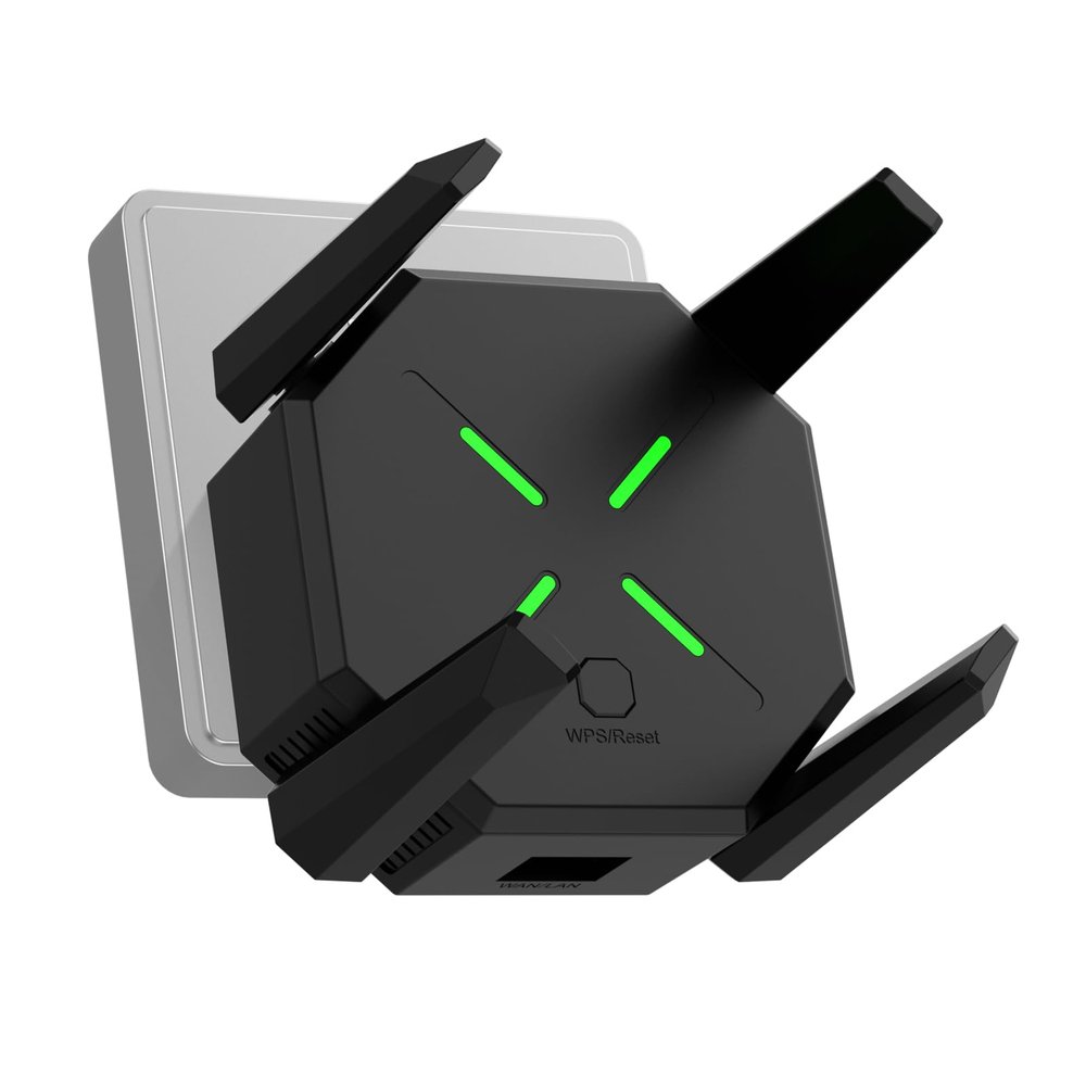 2025 WiFi Extender Signal Booster for Home, AC1200 Mbps Dual Band (5GHz/2.4GHz), Coverage up to 12880 sp.ft and 45 Devices, Easy to Set Repeater Wireless with Ethernet Port (Black)