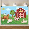 10x6.5ft Farm Animals Backdrop Cartoon Red Barn Door Barnyard Farmland Photography Background Apple Tree Grassland Backdrop for Baby Shower Newborn Kids Birthday Party Decor Studio Booth Props view 4