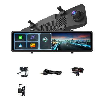 12" 4K Dash Cam CarPlay & Compatible for Android Auto Rearview Mirror Car DVR Night Vision(with ADAS Full Set,64G TF Card)
