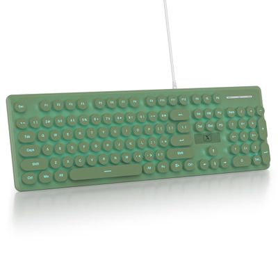iRoboosta Quiet Keyboard Wired Membrane Keyboard Green, Full Size 104 Keys Typewriter Key Board with Number Pad, Blue LED Backlit, Round Keycaps, Cute Computer Keyboards (Dark Green)