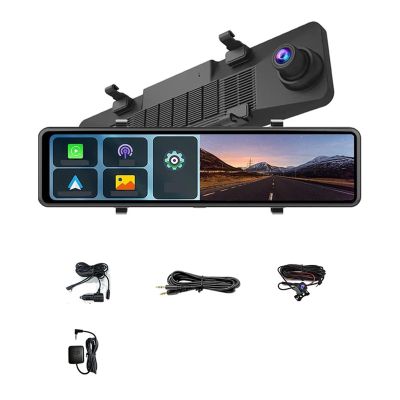 12" 4K Dash Cam CarPlay & Compatible for Android Auto Rearview Mirror Car DVR Night Vision(Full Set NO ADAS,64G TF Card)