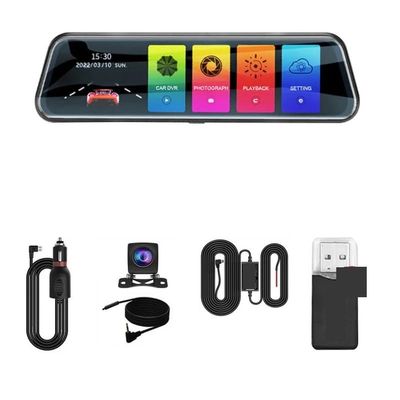 10 Inch Mirror Camera for Car Touch Screen Video Recorder Rearview Mirror Dash Cam Front and Rear Camera Mirror DVR Black Box(Two Lens 1080P-6M-BL,32G1)