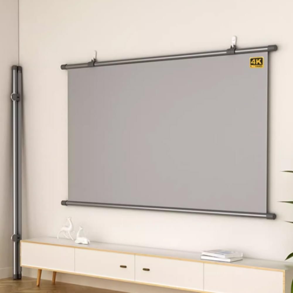 BERWDUXA 60/72in Home Theater Projector Screen Manual Pull Down Projection Screen 4K HD 4:3 16:9 Double Sided Movie Screen, Light-Resistant, Wall Mount(72inch-16:9)