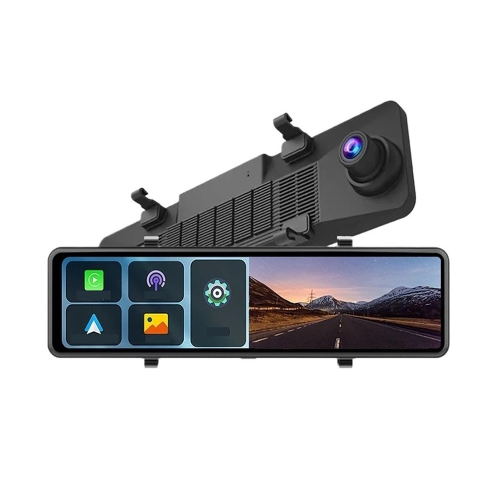 12" 4K Dash Cam CarPlay & Compatible for Android Auto Rearview Mirror Car DVR Night Vision(NO ADAS,128G TF Card)