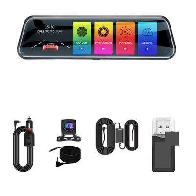 10 Inch Mirror Camera for Car Touch Screen Video Recorder Rearview Mirror Dash Cam Front and Rear Camera Mirror DVR Black Box(Two Lens1080P-10M-BL,32G1)