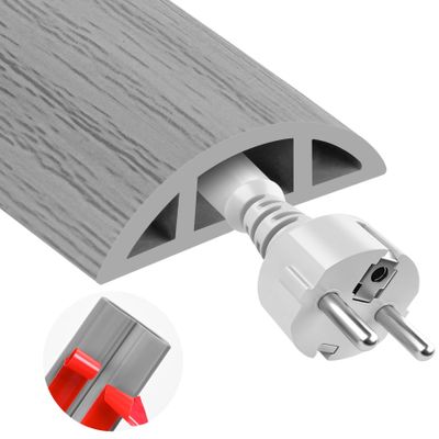 MYFAMIREA 10FT Floor Cord Cover for Wire Self Adhesive Cable Cavity Management PVC Extension Cord Hider Power Floor Wire Protector Cover Prevent Cable Trip for Office Home Outdoor (Gray Wood, 1.97'')