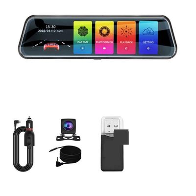 10 Inch Mirror Camera for Car Touch Screen Video Recorder Rearview Mirror Dash Cam Front and Rear Camera Mirror DVR Black Box(Two Lens 1080P-10M,32G1)