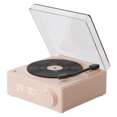 Record Player with Speakers - Wireless Record Player Speaker, Record Player Speakers with Alarm Clock | Vertical Record Player, Smart Turntable Speakers for Beach, Biking, Garage, Yard, Bedroom