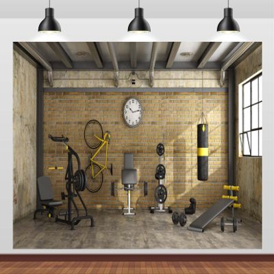 CORFOTO 10x8ft Gym Equipment Backdrop Sports Fitness Room Photography Background Gym Theme Party Home Fitness Room Decor Birthday Photoshoot Background Studio Booth Props