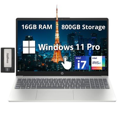 HP 15.6'' FHD IPS Touchscreen Laptop, Intel i7-1255U, 16GB DDR4 RAM, 800GB Storage(512GB SSD+288GB Docking Station Set), Intel Iris Xe Graphics, Wi-Fi 6E, Number Pad, Windows 11 Pro, Silver