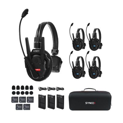 SYNCO XTALK XPro5 Wireless Intercom Headset System 2.4 GHz 500M/1640FT Full Duplex for 5 Person Communication with Noise Cancerllation for Live Show Stage Performance Movie Shoot