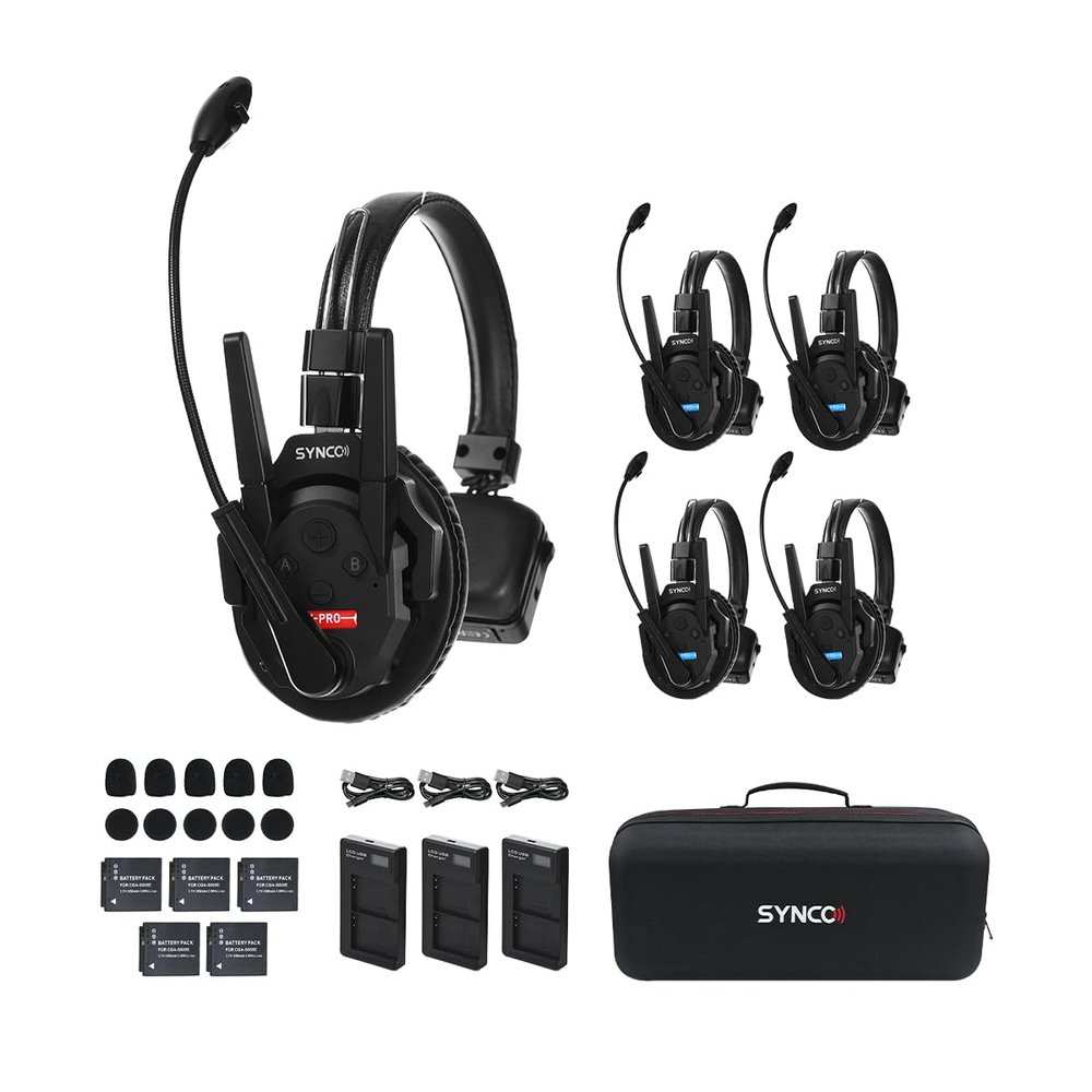 SYNCO XTALK XPro5 Wireless Intercom Headset System 2.4 GHz 500M/1640FT Full Duplex for 5 Person Communication with Noise Cancerllation for Live Show Stage Performance Movie Shoot