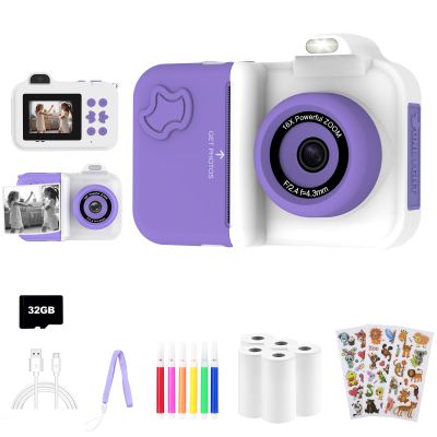 Kids Camera Instant Print, Christmas Birthday Gifts Toys for Girls Boys Age 4 5 6 7 8 9 10 11 12 Years Old,1080P HD Dual-Lens Selfie Digital Camera with 5 Rolls Print Paper Stickers Pens & 32G Card