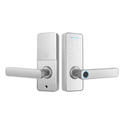 ConvOw Electronic Smart Door Lock with Biometric Fingerprint/Smart Card/Password/Key Unlock USB Emergency Charging Compatible for Tuya TTLock(Silvery White,Standard)
