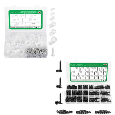 300PCS Nylon R-Type, 3/16'' 1/4'' 3/8'' 1/2'' 3/4'' 1' Cable Clip White Plastic Screw, 260 Pieces Phillips Pan Head Self-Tapping ScrewsBlack Carbon Steel, M3/M4/M5/M6