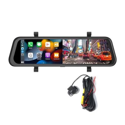 9.66 Inch Car DVR Mirror Rearview Dashcam Carplay Compatible for Android Auto Support Dual Cameras Universal Drive Recorder(None1)