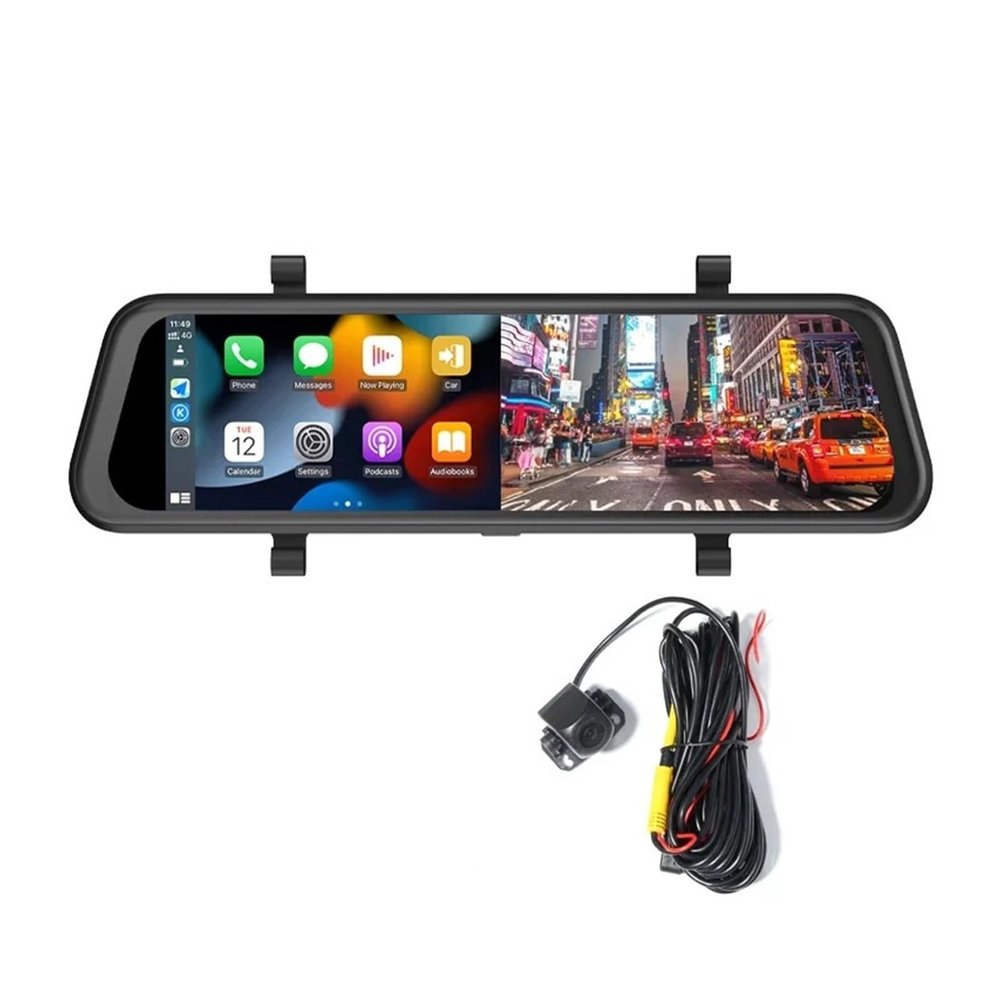 9.66 Inch Car DVR Mirror Rearview Dashcam Carplay Compatible for Android Auto Support Dual Cameras Universal Drive Recorder(None1)
