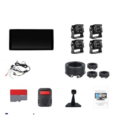 10.36 Inch Screen Car/RV/Bus/Truck Monitor System 1080P Vehicle 4 Channel Camera Night Vision Reversing Parking Recorder(One BSD and Monitor,128G1)