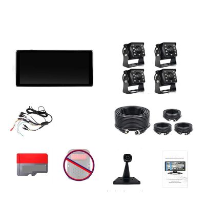 10.36 Inch Screen Car/RV/Bus/Truck Monitor System 1080P Vehicle 4 Channel Camera Night Vision Reversing Parking Recorder(Monitor add 4 Camera,64G1)