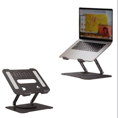 SPXTOM 360 Rotating Laptop Stand, Carbon Steel, Desk Foldable Notebook Holder, Skeleton Design, Ergonomic Riser Laptops, for Products Up to 17 Inches(Black)