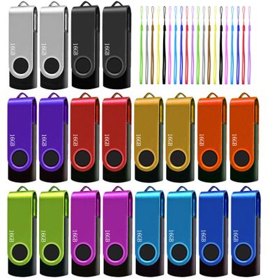 16GB USB Flash Drive 20 Pack, Nicepicten USB 2.0 Thumb Drives Zip Drive USB 16GB Memory Stick Swivel Pendrive Jump Drives Multipack with 20PCS Lanyard for Events Office (Colorful 20Pack 16 GB)