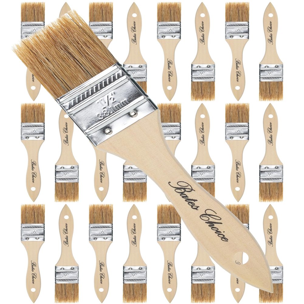 Bates- Chip Paint Brushes for Painting, 1.5 Inch, 24 Pack, Wood Handle, Natural Bristle Paint Brush
