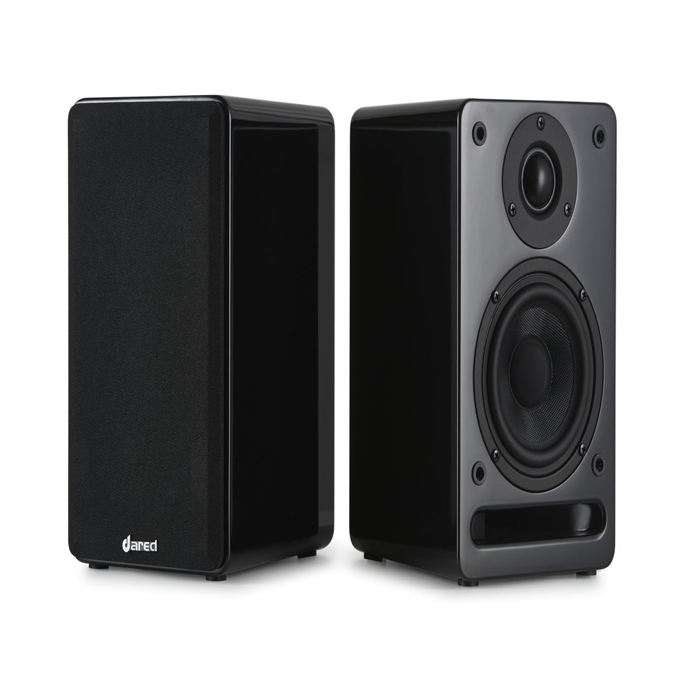 Dared SP02 Passive Bookshelf Speakers: 2-Way Design, Black Piano Finish - 1 Pair. Requires an External Amplifier for Operation (Amplifier Available Separately in Our Store)