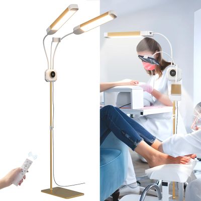 Aredwhiterui Double Arms LED Light for Photography Studio, Makeup Beauty Light with Phone Holder, Stepless Dimmable, Angle & Height Adjustable, Bicolor Beauty Lash Light with Digital Display