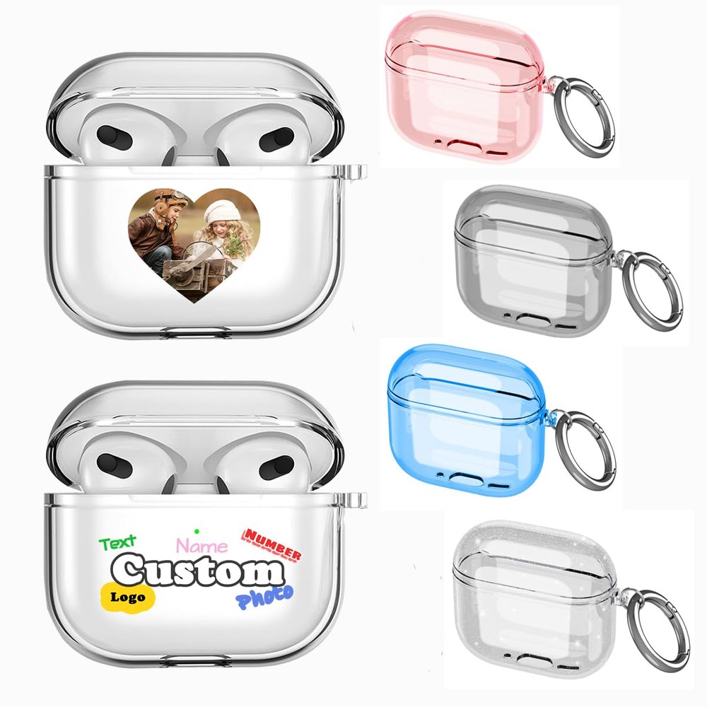 Klsify Custom Photo Case for AirPods 4th Gen Earbuds Cover Customized Personalized Make Design Heart Shaped Image Text Logo Picture Shockproof Clear Soft Earphone Box Shell with Keychain