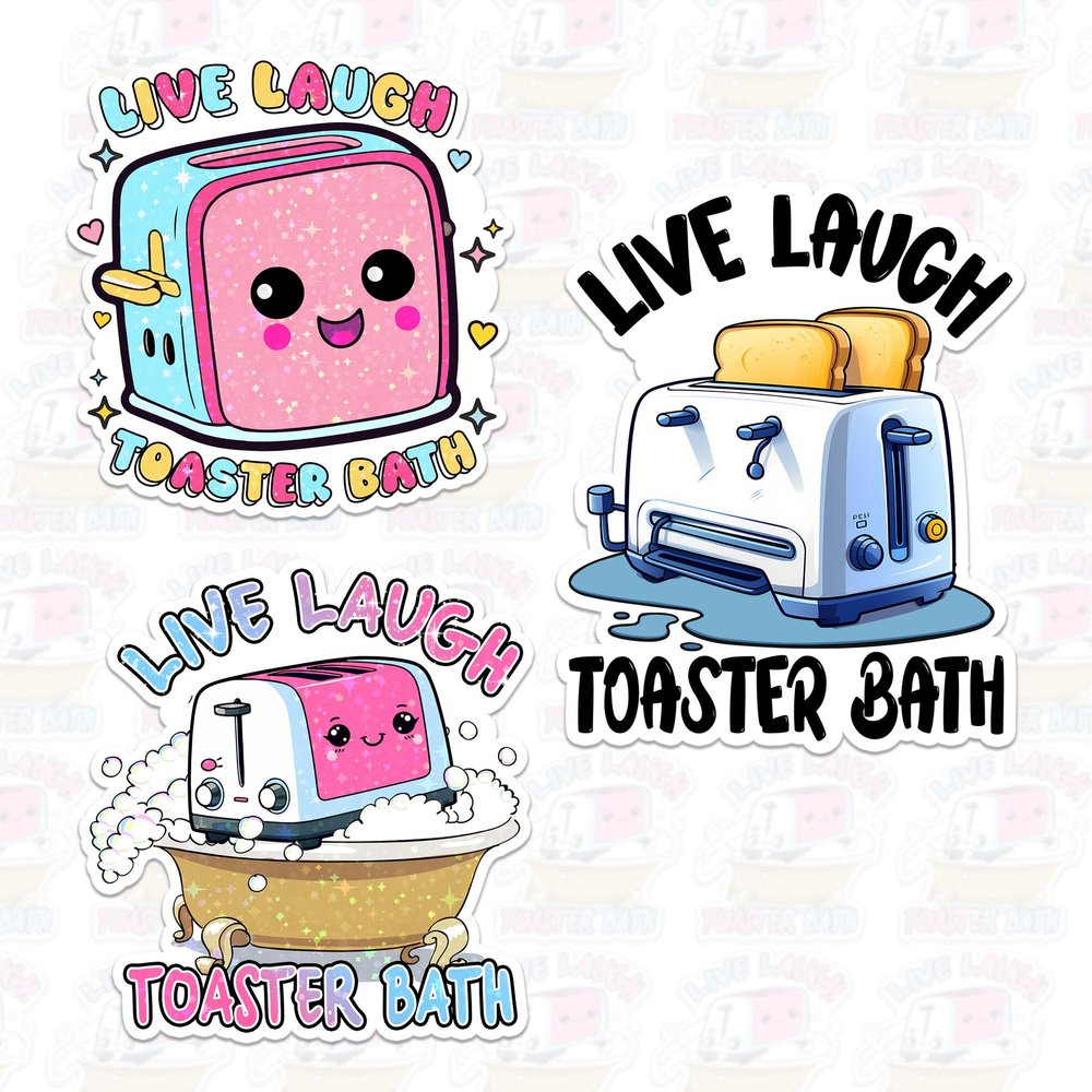 Live Laugh Toaster Bath Sticker Funny Toaster Quote Joke Sarcastic Bathroom Humor 4" Waterproof Vinyl Sticker for Laptop, Water Bottle, Tumbler, Phone, Kindle Decal Gifts