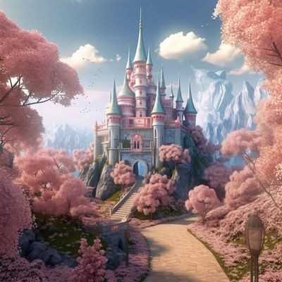 20x10ft Castle Backdrop Cartoon Pink Wonderland Photography Background Pink Flowers Backdrop Princess Castle Background for Child Adult Birthday Baby Shower Banner Photo Shot Booth Props