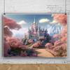 20x10ft Castle Backdrop Cartoon Pink Wonderland Photography Background Pink Flowers Backdrop Princess Castle Background for Child Adult Birthday Baby Shower Banner Photo Shot Booth Props view 2