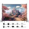 20x10ft Castle Backdrop Cartoon Pink Wonderland Photography Background Pink Flowers Backdrop Princess Castle Background for Child Adult Birthday Baby Shower Banner Photo Shot Booth Props view 3