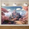 20x10ft Castle Backdrop Cartoon Pink Wonderland Photography Background Pink Flowers Backdrop Princess Castle Background for Child Adult Birthday Baby Shower Banner Photo Shot Booth Props view 4