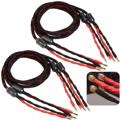 4.9Ft Bi-Wire Audio Cable, 2 Speaker Cable Pairs with 16 Gold-Plated Banana Plugs, Splitter Speaker Cable for Home, Ktv, and Stage Sound Systems