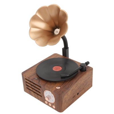 Retro Phonograph Record Player Bluetooth Speaker with Copper Horn, Portable Vintage Gramophone Turntable, Phonograph Gramophone Vintage Retro Style Stereo Speaker for Home, Office